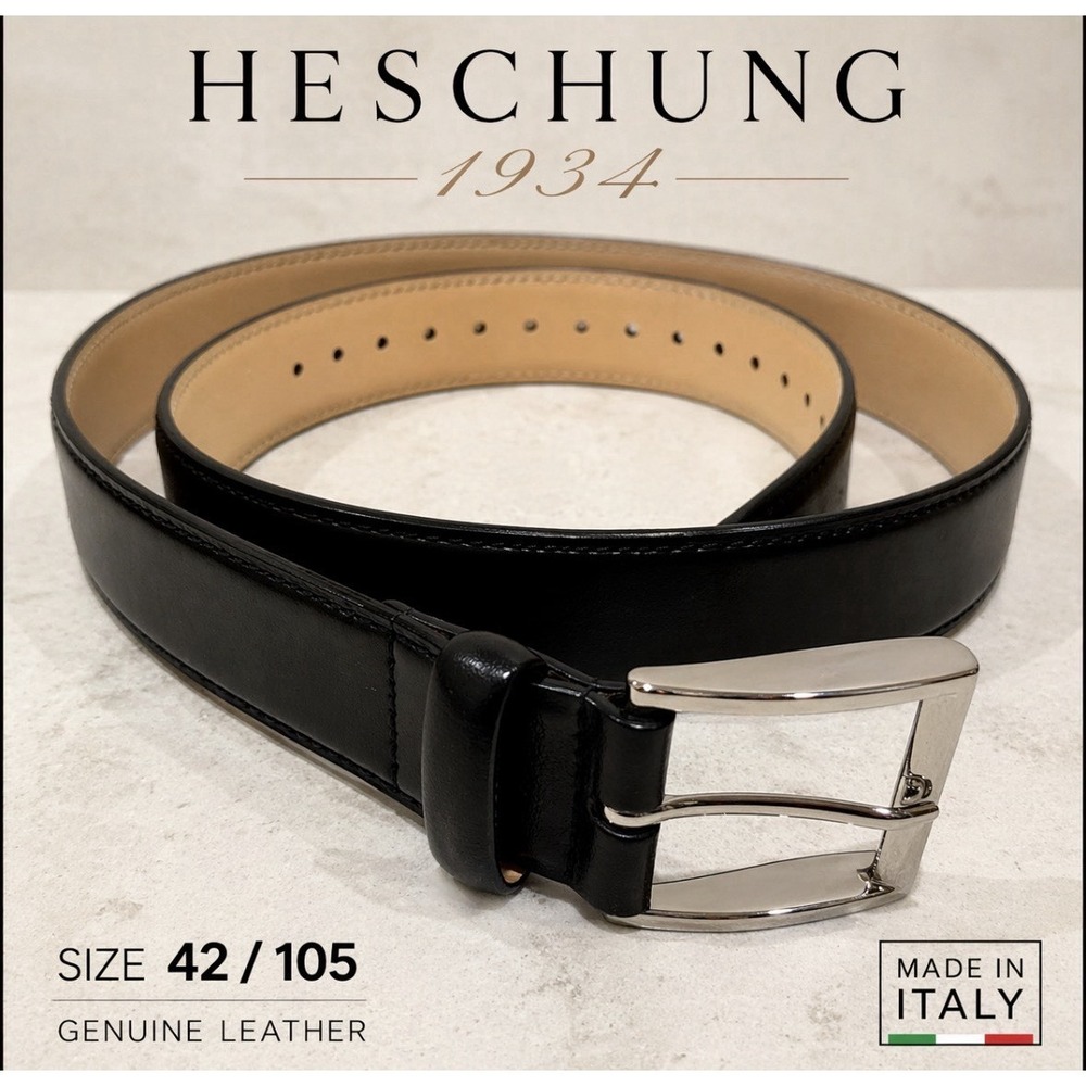 Heschung 1934 Black Leather Belt Made in Italy Size 42/105 Classic Dress